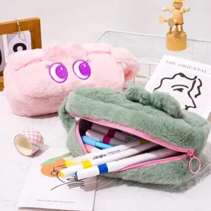 Cute plush pencil case large capacity fluffy storage bag aesthetic student stationery organizer