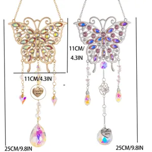 Detailed view of butterfly suncatchers showing 11cm width and 25cm height dimensions