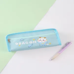 Schattige etui met dinosaurusmotief, dubbele ritssluiting, grote capaciteit canvas pennentas.