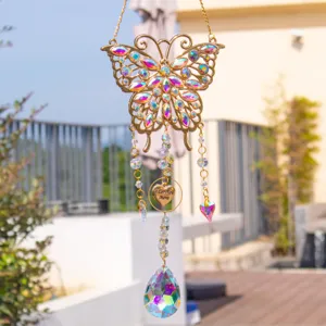 Detailed view of iridescent butterfly suncatcher with engraved 'I Love You Mom' heart