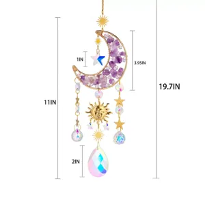 Dimensioni dettagliate del suncatcher luna in ametista per decorazione della finestra