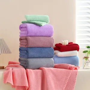 Coral fleece bath towel solid color soft thick absorbent quick dry home daily use bath