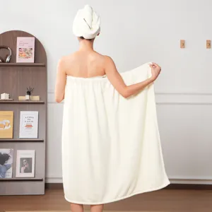 Draagbare badhanddoek jurk voor vrouwen, zachte absorberende koraalvlies badjas met haarkap.