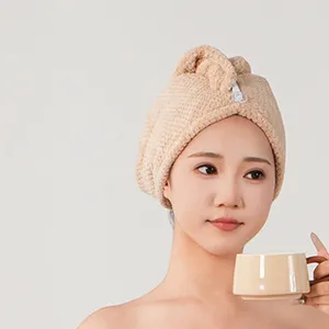 Coral fleece dry hair cap for women, super absorbent quick drying pineapple grid hair towel.