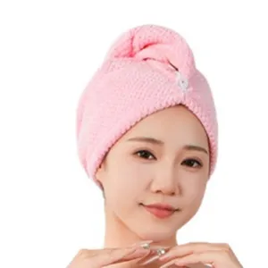 Pink coral fleece dry hair cap, highly absorbent quick-drying pineapple grid hair towel