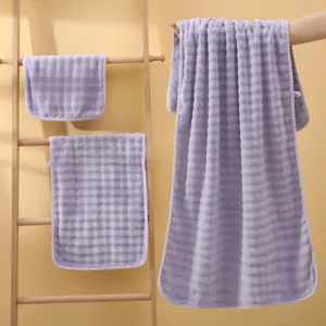 Set di asciugamani da bagno in pile corallo viola, morbido e assorbente per la casa