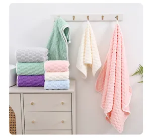 Conjunto de toallas de felpa de coral engrosadas con cuadrícula, suaves y absorbentes para hogar.