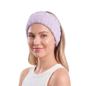 Plush spa headband for women, soft fuzzy makeup hair band, elastic anti-slip solid color.