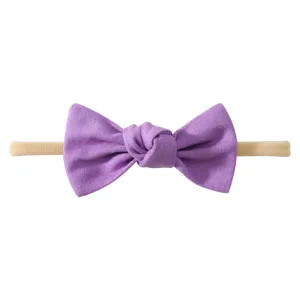 Soft purple fabric bow headband for infants and toddlers with high-elasticity nylon band