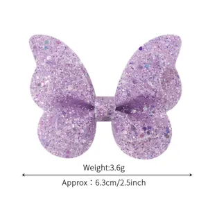 Pinza para el pelo de mariposa con purpurina morada para niños, medida de 6,3 cm
