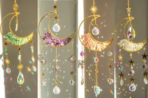 Set di 4 acchiappasole luna in cristallo con gemme preziose e prismi arcobaleno lucenti