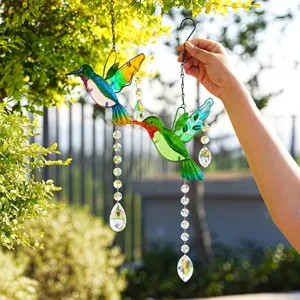 Attrape-Soleil en Cristal Colibri Ornement Suspendu Verre Coloré Métal Créateur d'Arc-en-Ciel Décoration de Jardin Fenêtre Pendentifs