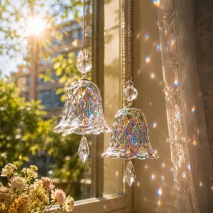Atrapasol de Cristal Iridiscente Transparente Campana de Vidrio Campana de Viento Prisma Adorno Colgante Para Decoración Ventana Hogar Jardín