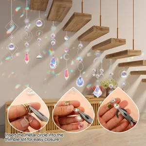 Detail view of DIY suncatcher assembly using thimble and pliers for crystal prisms.