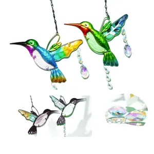 Attrape-soleil en cristal colibri coloré ornement suspendu pour jardin et fenêtre