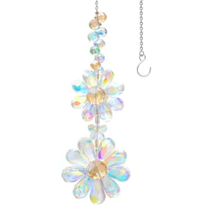 Crystal Flower Suncatcher Rainbow Maker Hanging Ornament AB Iridescent Butterfly Glass Prism For Window Garden Home Decor
