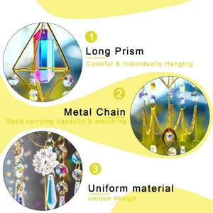Detailed features of crystal suncatcher with long rainbow prism and sturdy metal chain