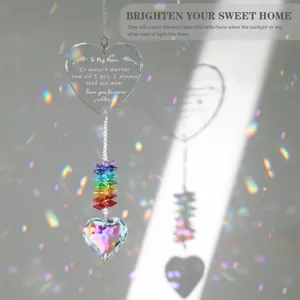 Crystal Suncatcher Heart Window Hanging Ornament Colorful K9 Faceted Beads Rainbow Maker Commemorative Gift For Mom Sister Retirement