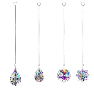 Dimensions de quatre attrape-soleil en cristal avec diverses formes de prismes et chaînes