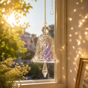 Atrapasol de campana de cristal facetado carillón para ventana con efecto arcoíris