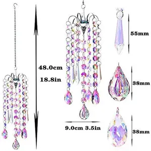 Detail view showing dimensions of crystal suncatcher with 55mm and 38mm prisms