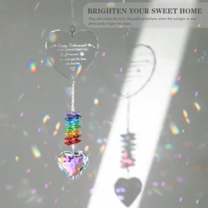Crystal heart suncatcher with Happy Retirement engraving and rainbow prism beads