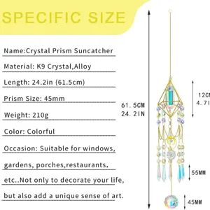 Handmade crystal prism suncatcher rainbow maker with K9 crystal beads and gold alloy metal frame