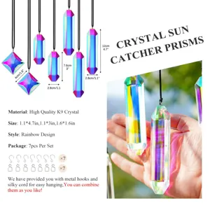 Close-up of rainbow K9 crystal sun catcher prism with measurement details
