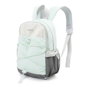 Small outdoor hiking backpack with color-blocking design and bungee cord front