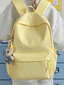 Japanse stijl gele schoolrugzak met schattige teddybeer hanger voor jonge meisjes