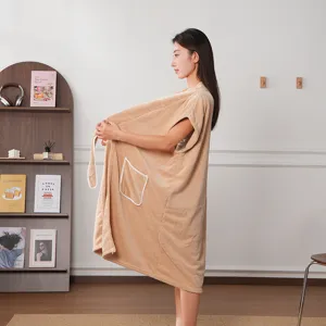 Women waffle bath towel wrap wearable bathrobe quick dry spa cover up beach sleepwear dress