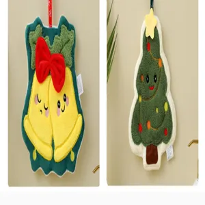 Christmas cartoon hand towel absorbent plush hanging kitchen bathroom towel cute design