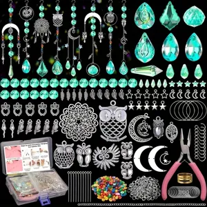 DIY Sun Catcher Crafting With K9 Crystal Prisms Metal Owl Moon Pendants Pliers Storage Box For Garden Window Decoration
