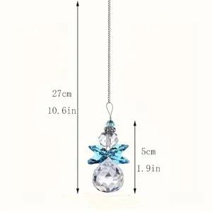 Blue crystal suncatcher pendant hanging ornament with measures in cm and inches