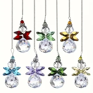 Set of 7 colorful crystal suncatchers with faceted glass balls for window decor.