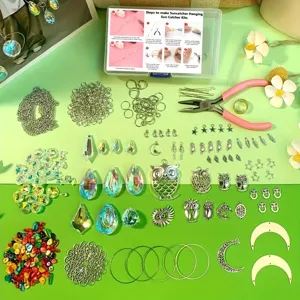 Detailed view of 420pcs sun catcher DIY kit components with crystals and tools