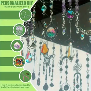DIY crystal suncatcher kit with prism beads, charms, and amethyst chips for room decor