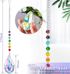 Detailed size view of the suncatcher showing 370mm total length and 50mm prism