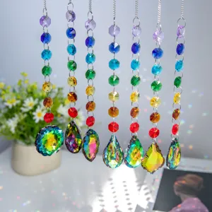 Crystal Suncatcher Set Silver Plated Octagonal Beads Rainbow Prism Hanging Ornaments For Windows Garden Home Decor Gift
