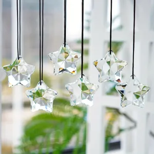 Colgantes de estrella de cristal facetado para atrapasoles, prismas de vidrio colgantes.
