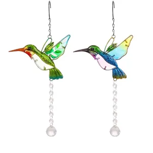 Hummingbird Suncatcher Crystal Pendant For Window Garden Decoration Colorful Glass Metal Hanging Ornament Faceted Crystal Ball Prism