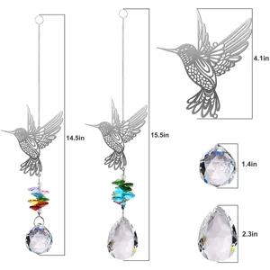 Dimensional diagram of hummingbird crystal suncatchers with prism drops