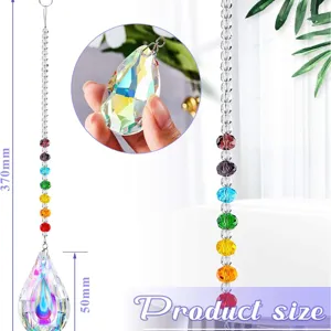 Colorful crystal suncatcher pendant with rainbow beads and teardrop prism for garden decor