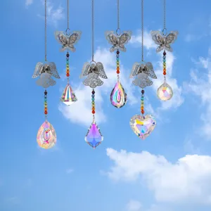 Set di 6 acchiappasole in cristallo con farfalle e angeli per finestre.
