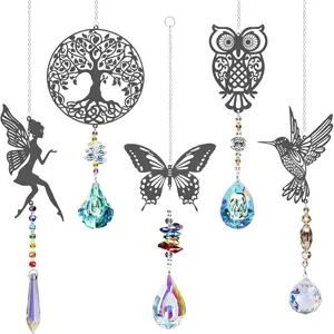 Attrape-Soleil en Cristal Boules à Prisme Lot de 5 Pièces Ornements Suspendus Fée Papillon Arbre de Vie Colibri Hibou Fabricant d'Arc-en-Ciel Décoration de Jardin Fenêtre