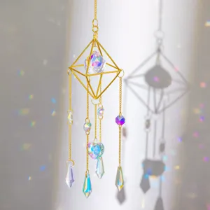 Detailed view of crystal suncatcher casting vibrant prismatic light on the wall