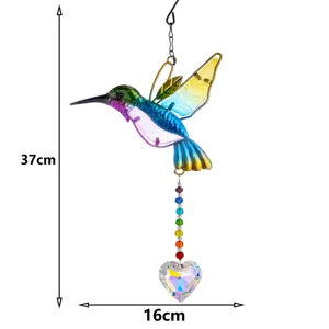 Dimensioni dettagliate dell'acchiappasole in cristallo a forma di colibrì per giardino.
