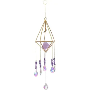 Geometrischer Kristall Suncatcher Hängendes Ornament Mit Amethyst Rohstein Gold Galvanisiertes Prisma Regenbogenmacher Für Fenster Haus Deko Geschenk