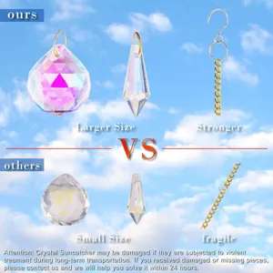 Crystal suncatcher comparison showing larger size and stronger gold chain details