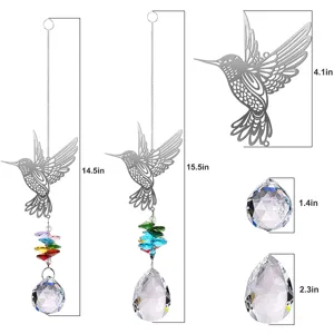 Hummingbird crystal suncatcher set with detailed length measurements for garden decor